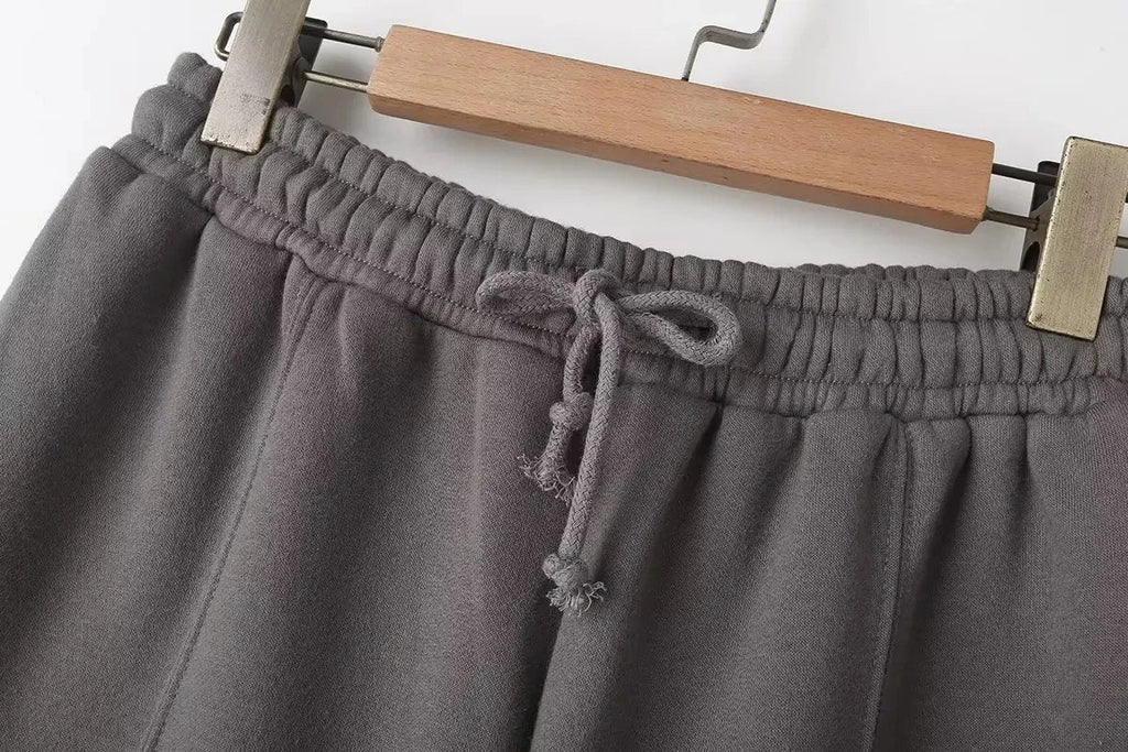 Autumn Women's Thick Hoodie Coat with Drawstring High Waist Loose Casual Pants Set Soft Fleece Lined Streetwear