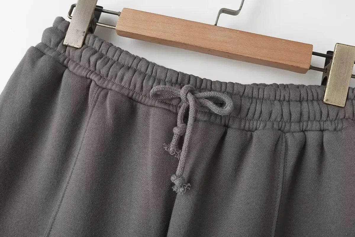 Autumn Women's Thick Hoodie Coat with Drawstring High Waist Loose Casual Pants Set Soft Fleece Lined Streetwear