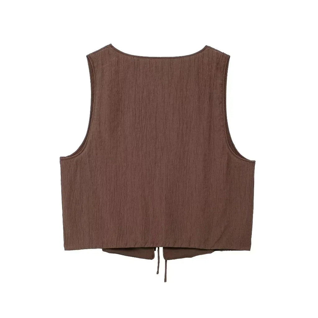 Summer Women's Elegant Solid Color Skirt Set Casual V-neck Bow Lace-Up Sleeveless Crop Vest Top with Loose Drawstring Midi Skirt