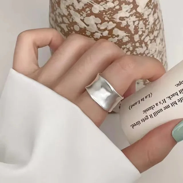 925 Sterling Silver Handmade Ring for Women Wide Vintage Open Design Allergy-Free Jewelry Gift