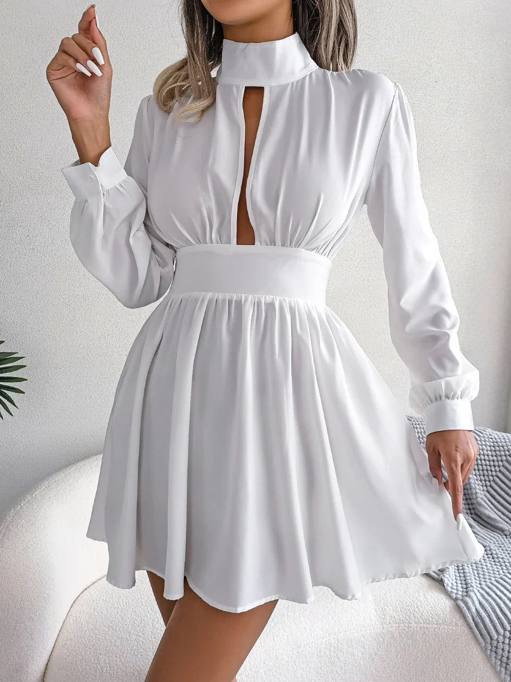 A Line Dress For Women Hollow Out Long Sleeve Elegant