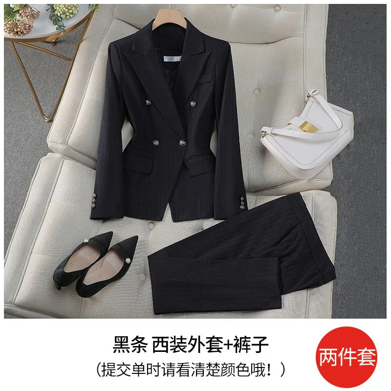 Stylish Women's Blue Blazer for Interviews and Workwear High-End Pant Suit for Career Professionals and College Students Elegant Hotel Manager Jacket