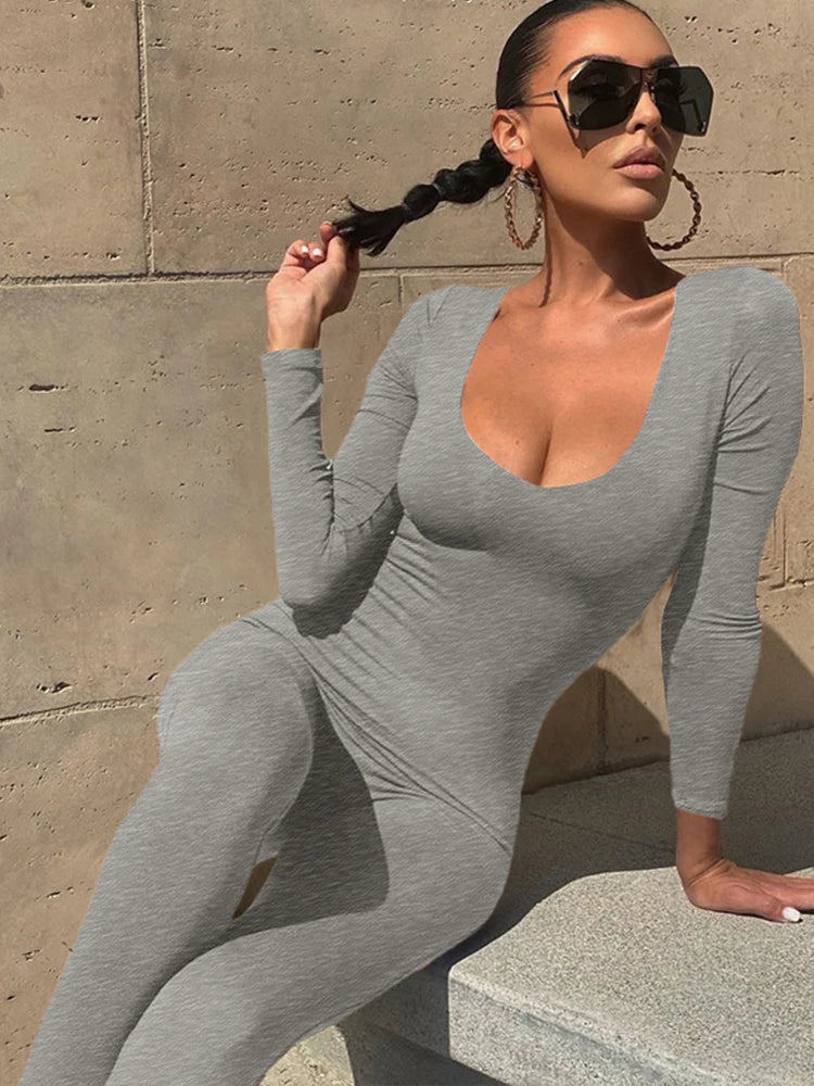 Women's Long Sleeve Bodycon Jumpsuit One Piece Streetwear Overall Autumn Winter Outfit