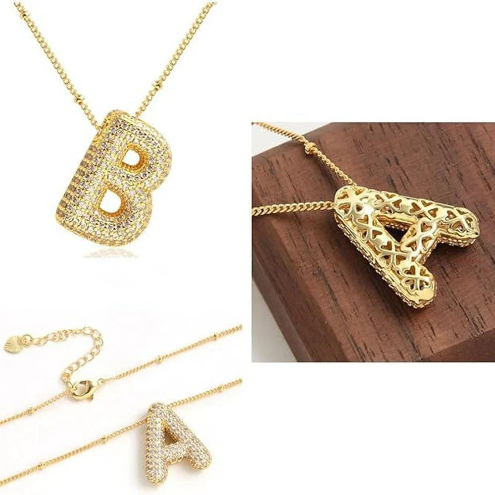 Exquisite Copper Gold-plated Zircon Pendant Minimalist Collarbone Chain Balloon Letter Necklace for Women