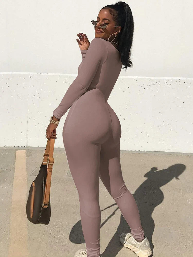 Women's Long Sleeve Bodycon Jumpsuit One Piece Streetwear Overall Autumn Winter Outfit