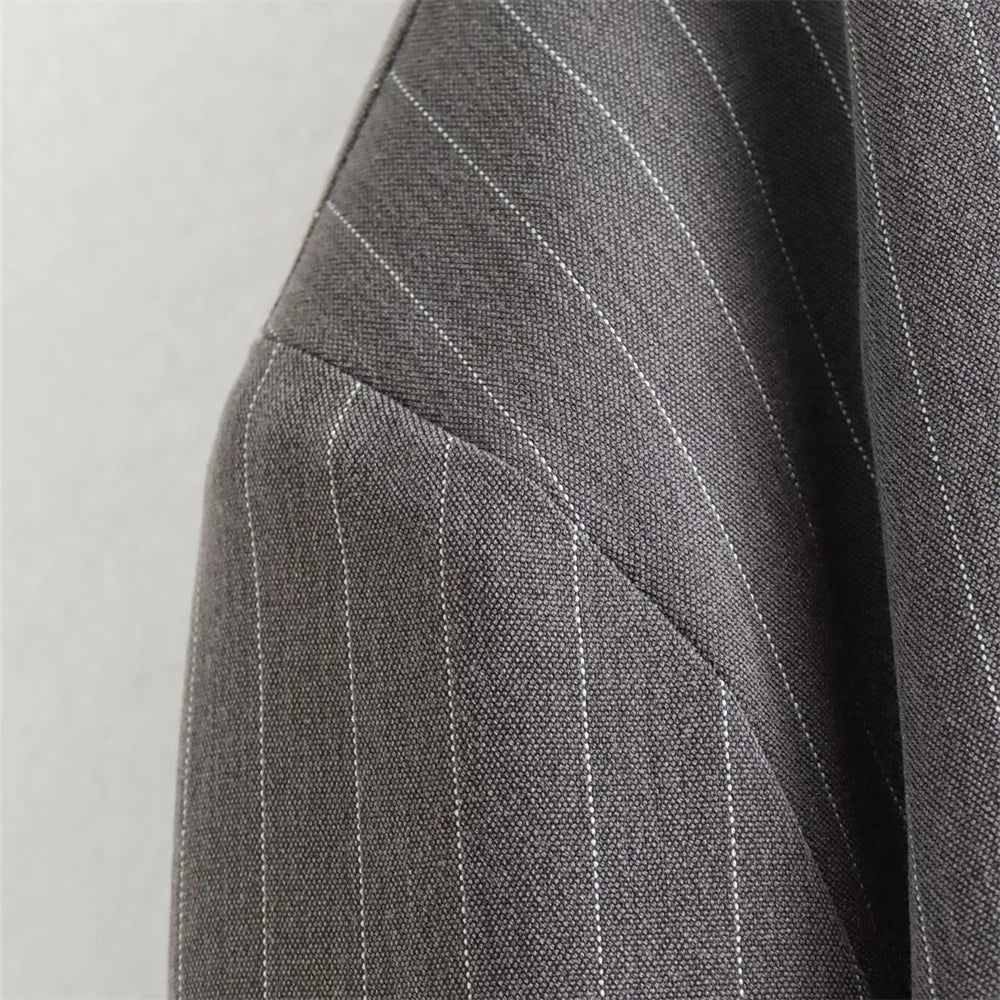 Striped Suit Set For Women With Jacket And Wide Leg Pants