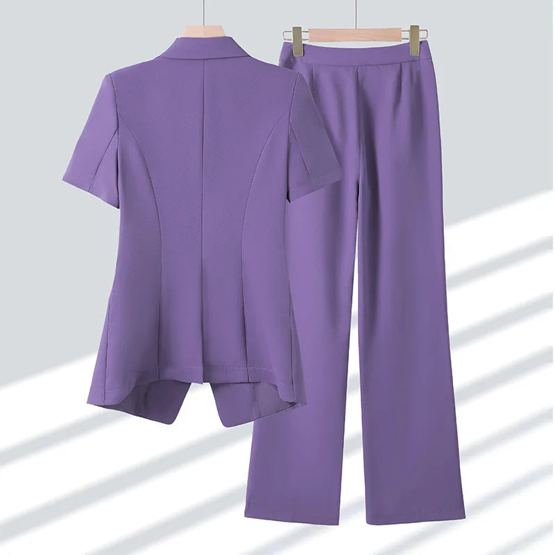 Purple Womens Two Piece Pantsuit Set For Office Work