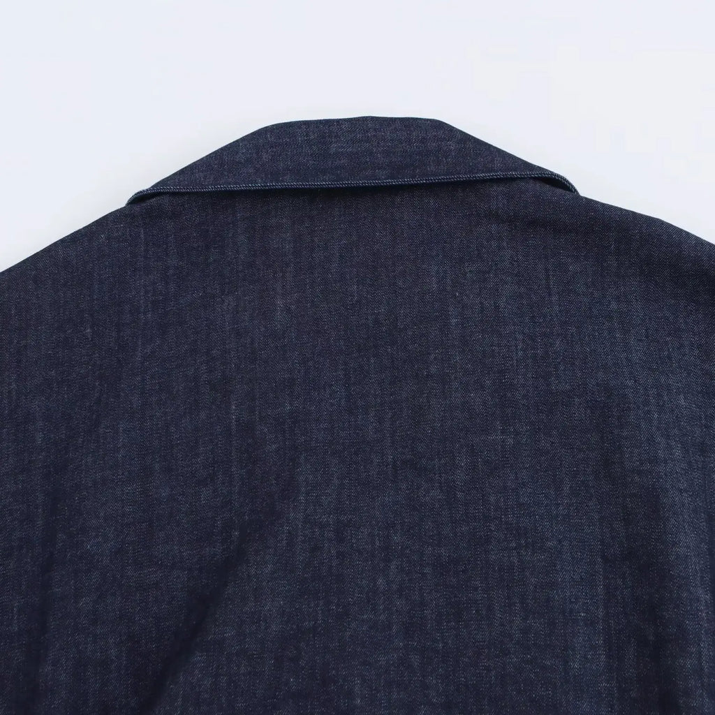 Denim Collared Short Sleeve Dress With Slimming Silhouette