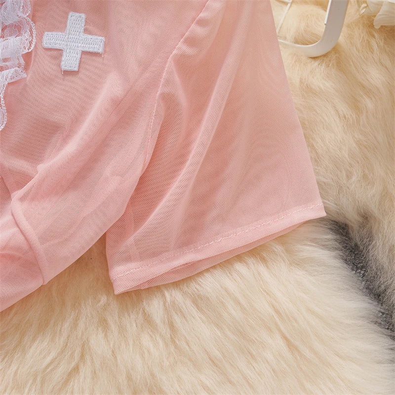 Kawaii Sheer Lace Patchwork Dress With Slit Party Wear