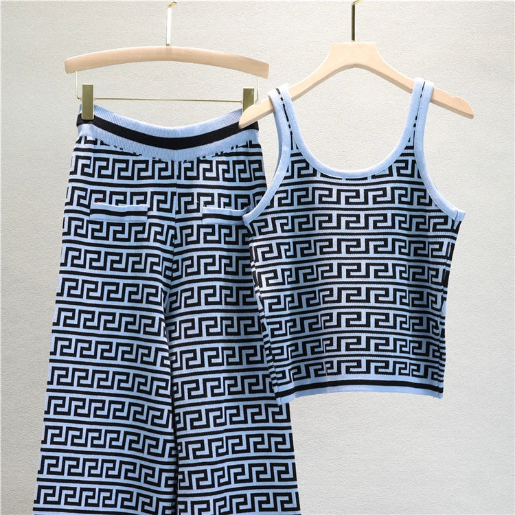 Elegant Casual Three-Piece Women's Fashion Houndstooth Printed Fitted Vest and Plaid Trousers Set for Spring and Autumn