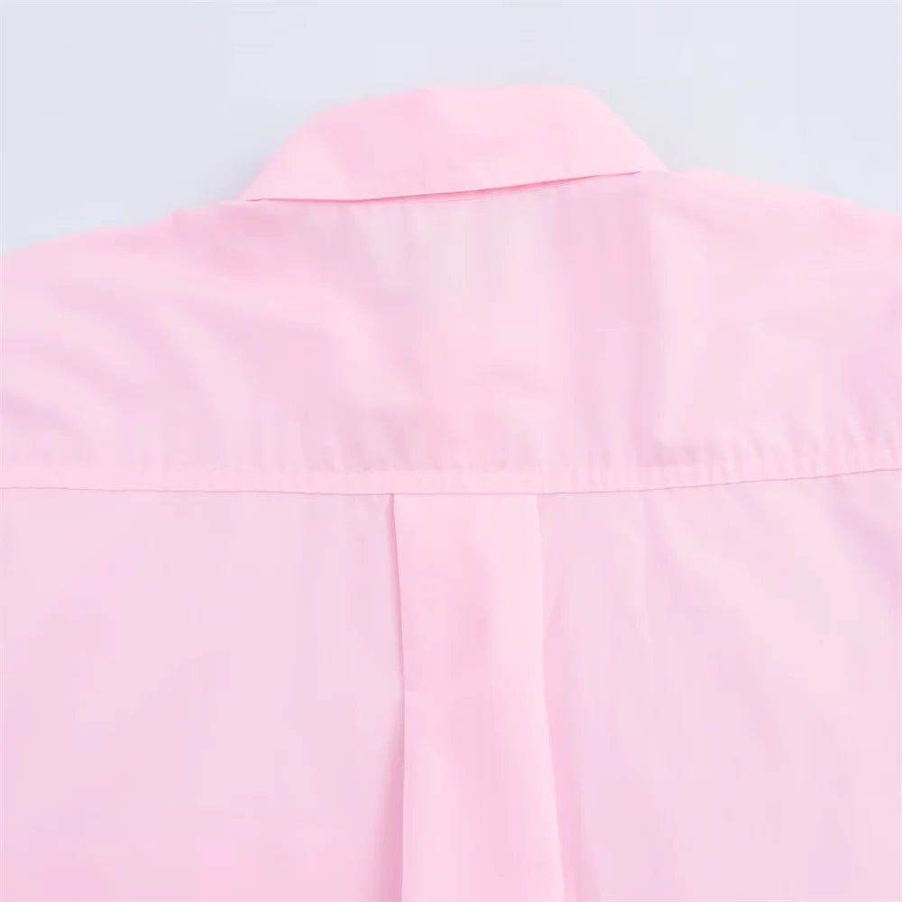 Women's Poplin Short Sleeve Shirt with Elegant Collar Buckle Detail Casual Lightweight Top for Spring and Summer