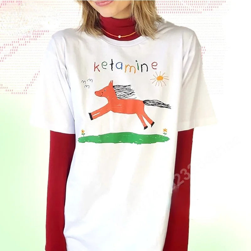 Funny Horse Graphic T Shirt for Women Summer Oversized Casual Tee Y2K Style