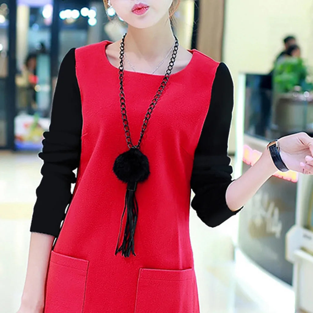 Women Velvet Padded Sweatshirt Dress With Pocket Detail