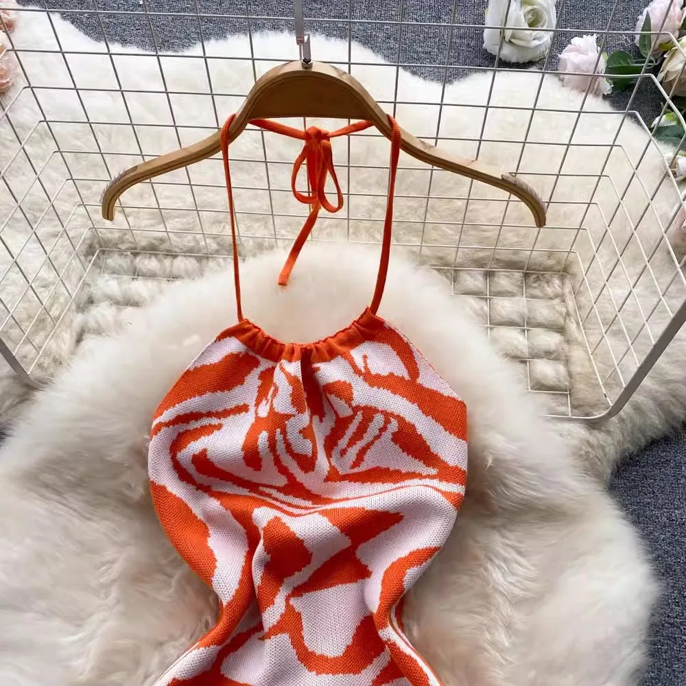 Backless Halter Knit Bodycon Beach Dress For Women Chic
