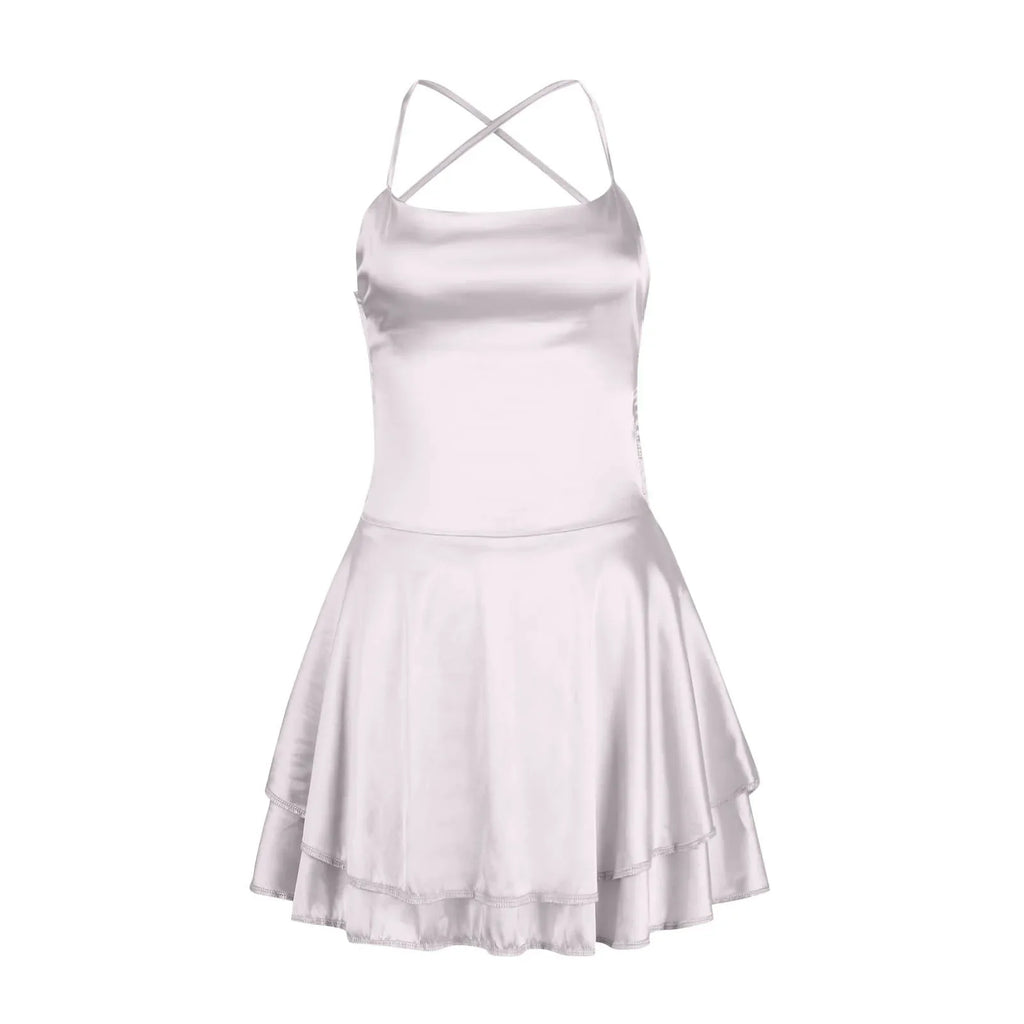 Backless Satin Party Dress With Cowl Neck Spaghetti Straps