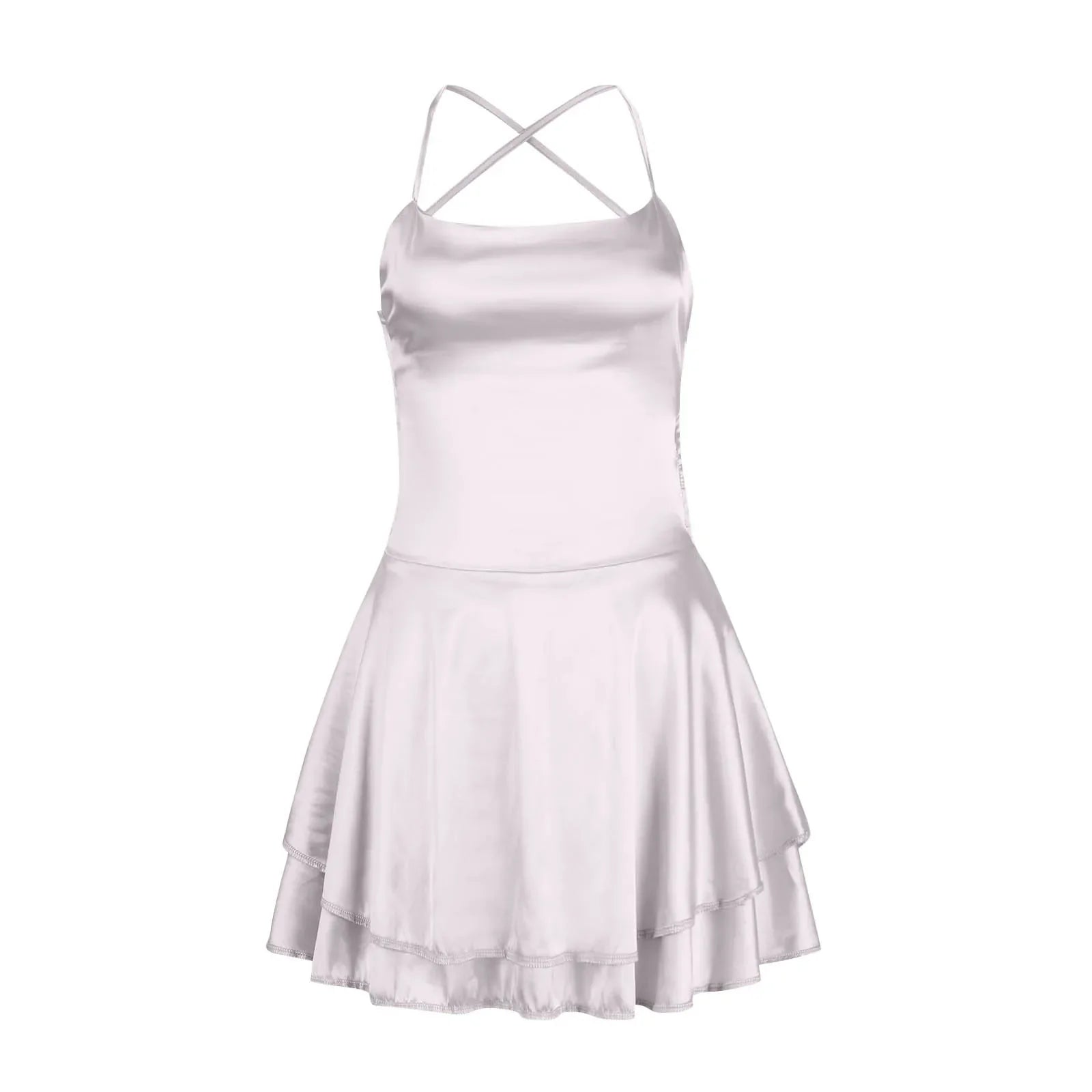 Backless Satin Party Dress With Cowl Neck Spaghetti Straps