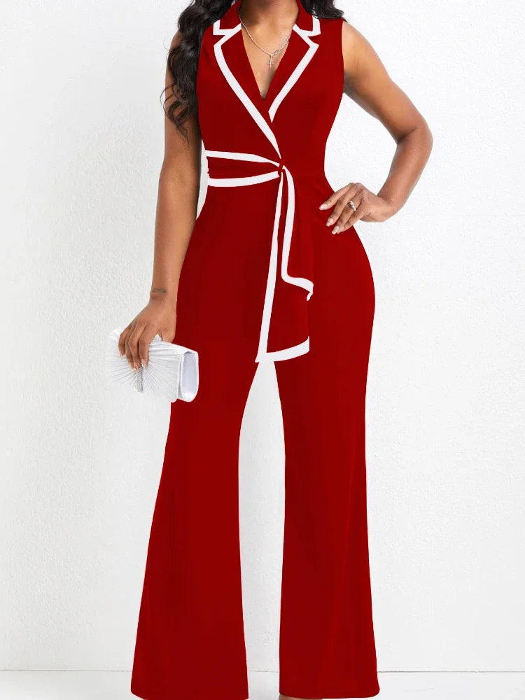 Women's Elegant Sleeveless V Neck Overalls Jumpsuit Full Length Wide Leg Pants Office Casual Summer Outfit