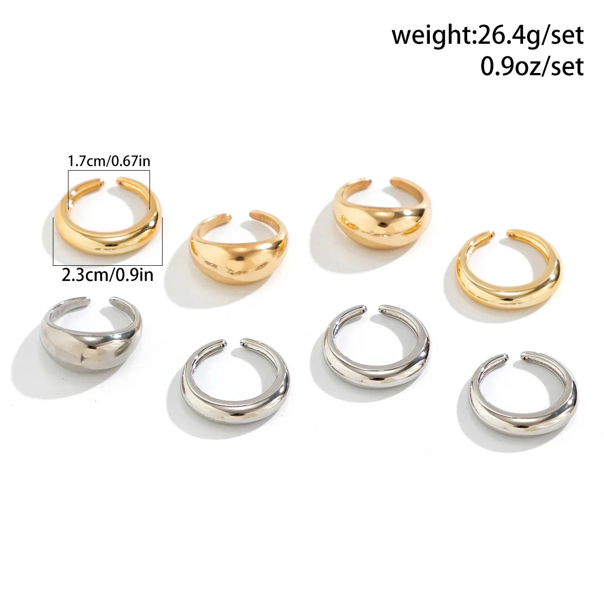 8Pcs Set Adjustable Open Finger Rings for Women Vintage Geometric Water Drop Design Nail Accessories