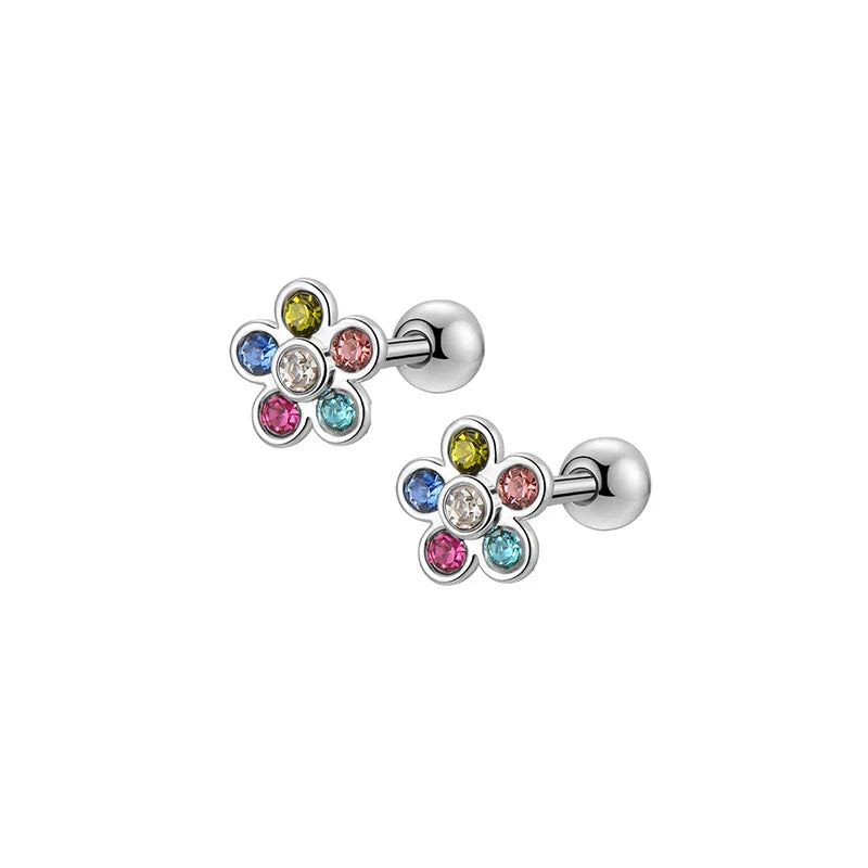 Hypoallergenic Screwback Earrings Set for Women and Girls, 316L Stainless Steel Cute CZ Studs, 20G, 6 Pairs