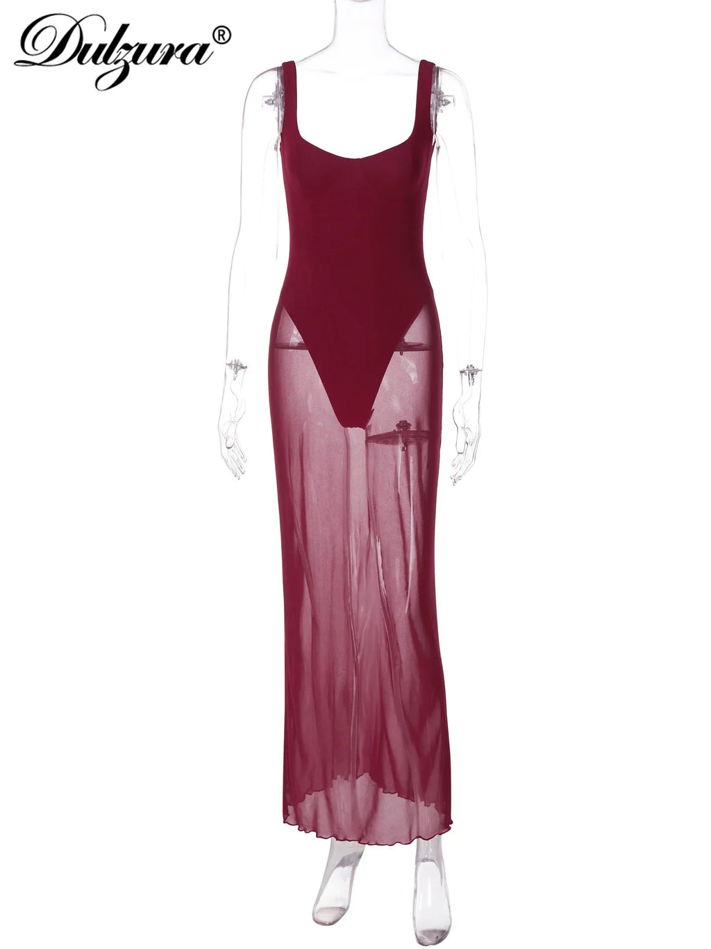 Sexy Mesh Patchwork Maxi Dress Sleeveless Evening Party Wear