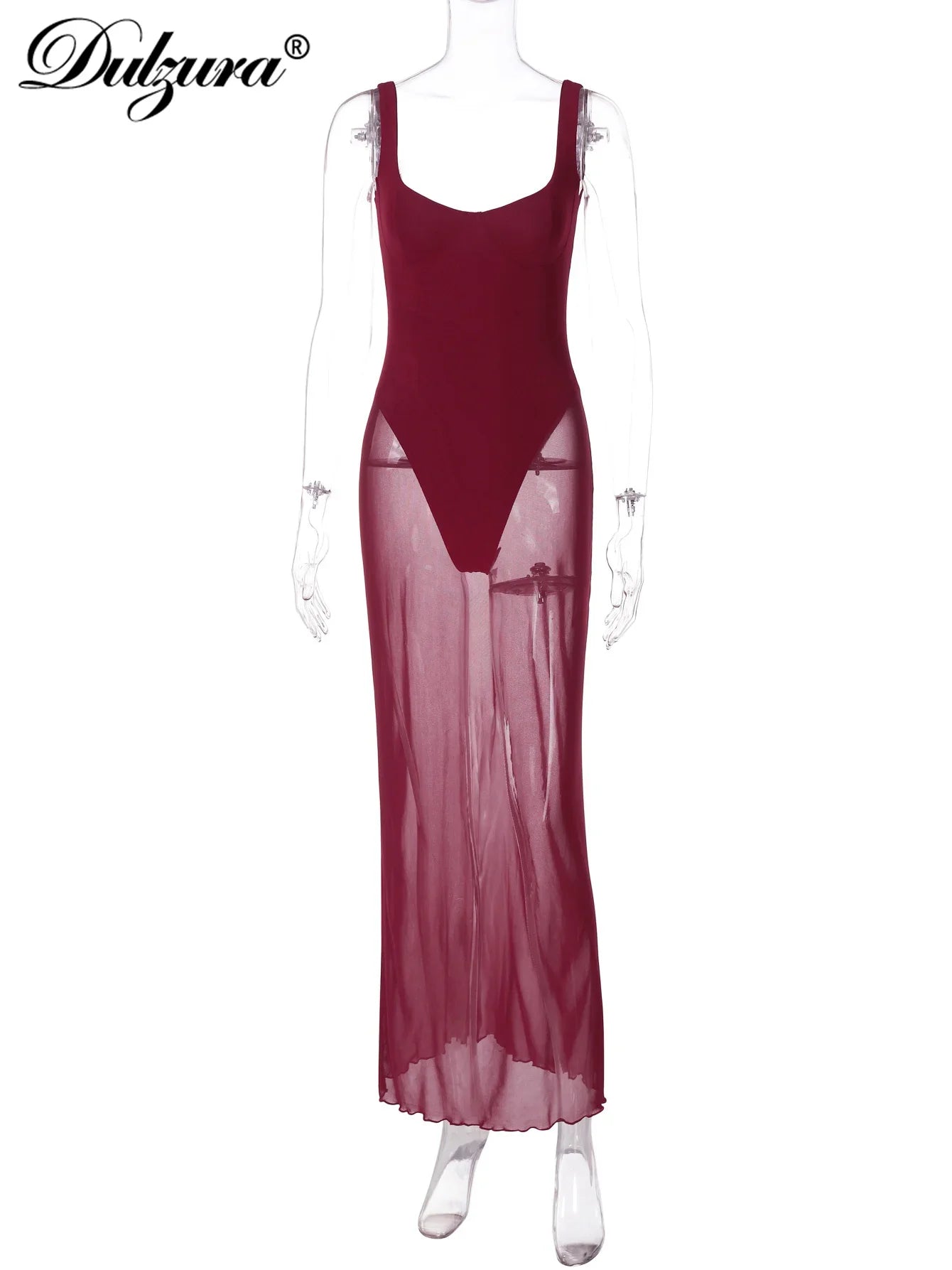 Sexy Mesh Patchwork Maxi Dress Sleeveless Evening Party Wear