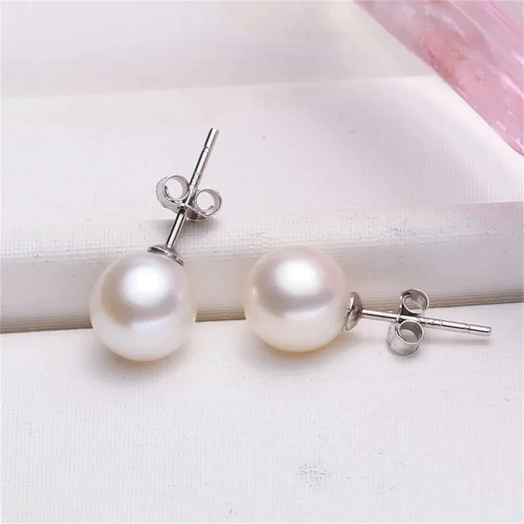 925 Sterling Silver Freshwater Cultured Pearl Button Ball Stud Earrings for Women