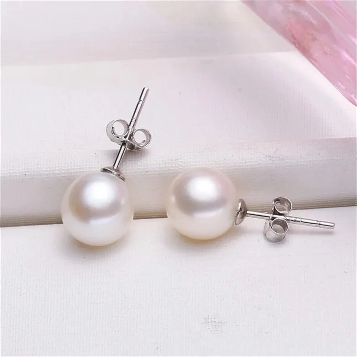 925 Sterling Silver Freshwater Cultured Pearl Button Ball Stud Earrings for Women