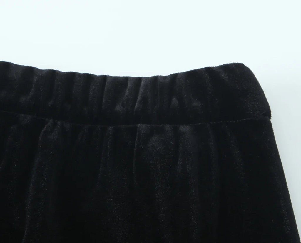 Women's Fashion Velvet Trouser Set with Wide Leg Pants and Long Sleeve Coat Top for Stylish Streetwear Outfit