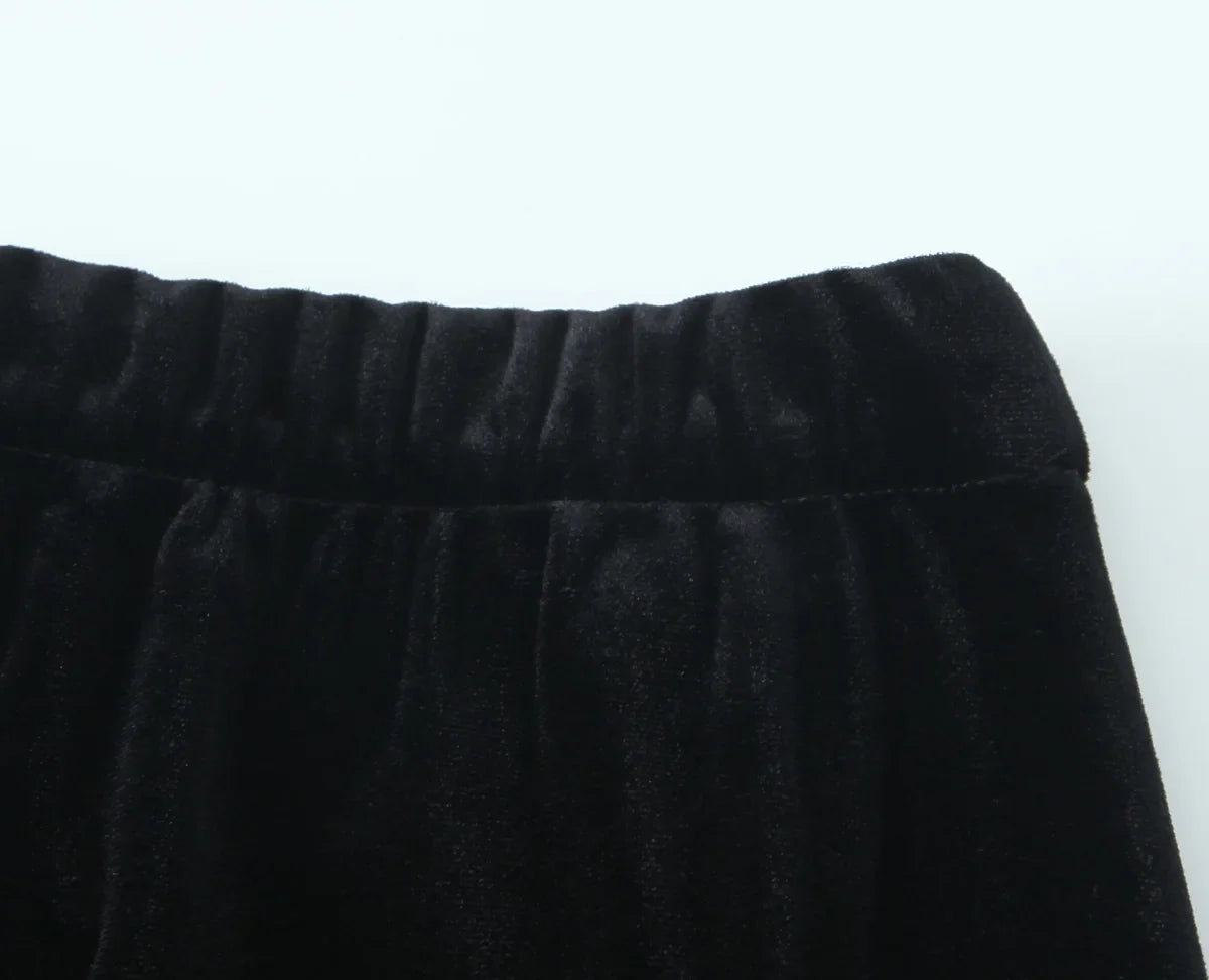 Women's Fashion Velvet Trouser Set with Wide Leg Pants and Long Sleeve Coat Top for Stylish Streetwear Outfit