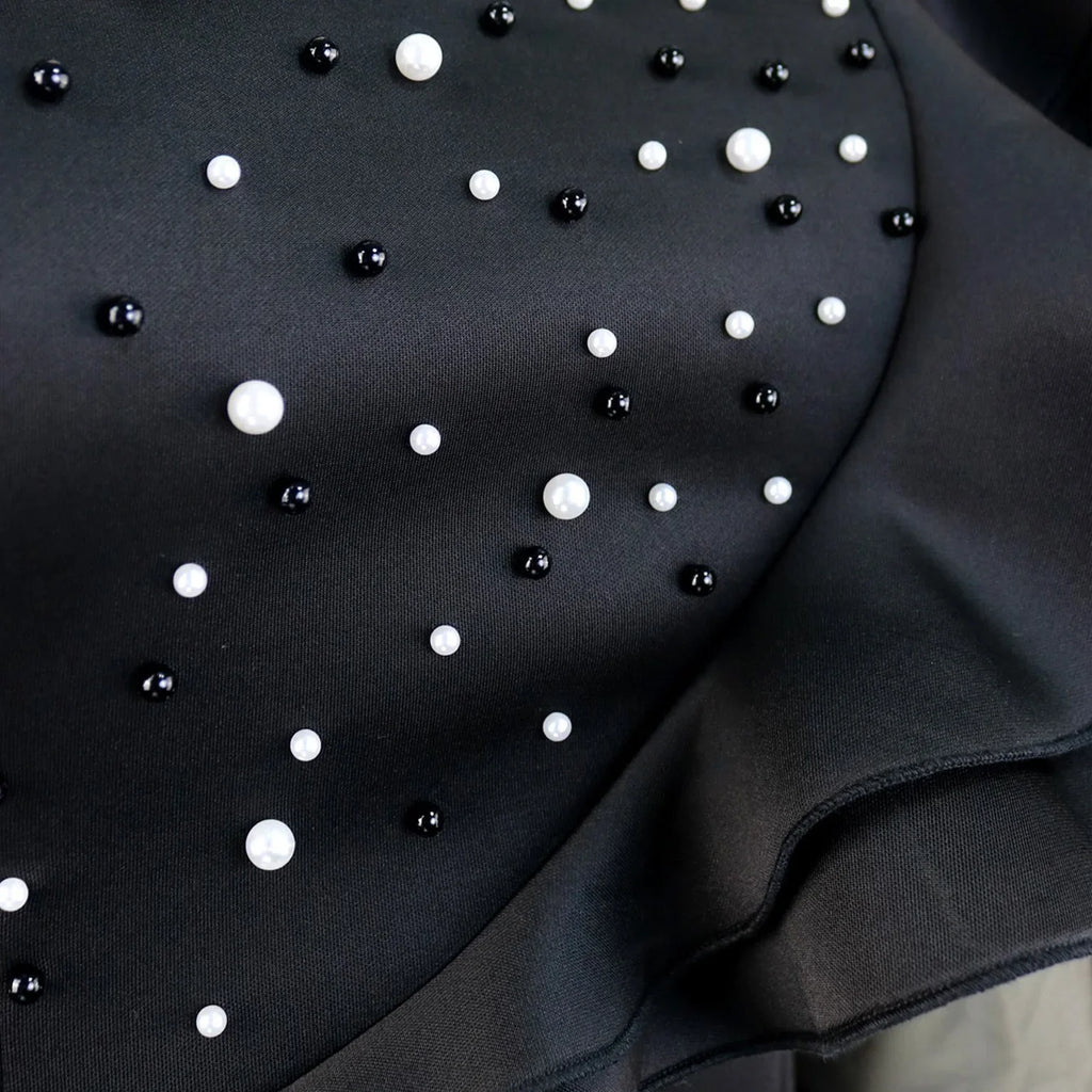 Elegant Beaded O Neck Sheath Dress With Ruffles Mid Calf