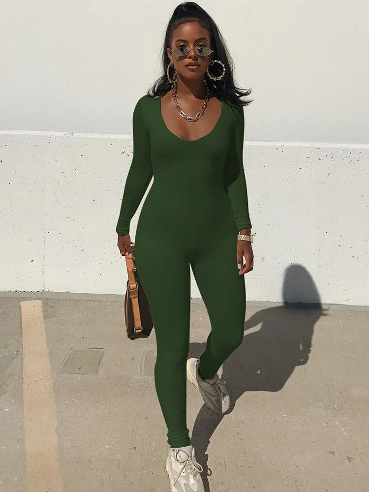 Women's Long Sleeve Bodycon Jumpsuit One Piece Streetwear Overall Autumn Winter Outfit