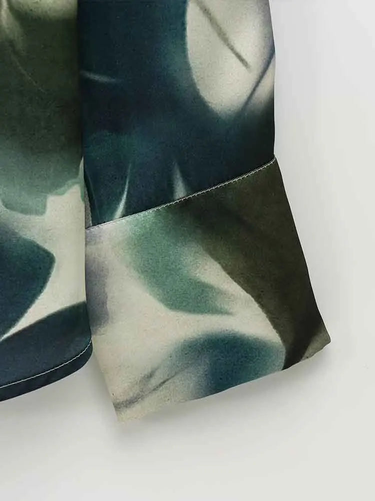 Elegant Printed Silk Satin Lapel Long Sleeve Shirt for Women with Soft Texture and Stylish Fit