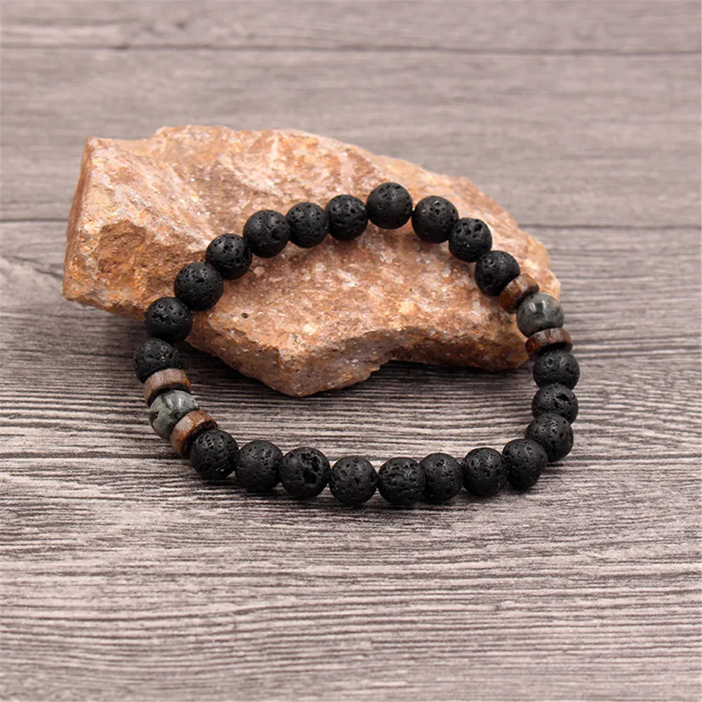 Volcanic Stone Lava Bead Bracelet for Men and Women with Tibetan Buddha Charm - Unique Natural Jewelry Gift