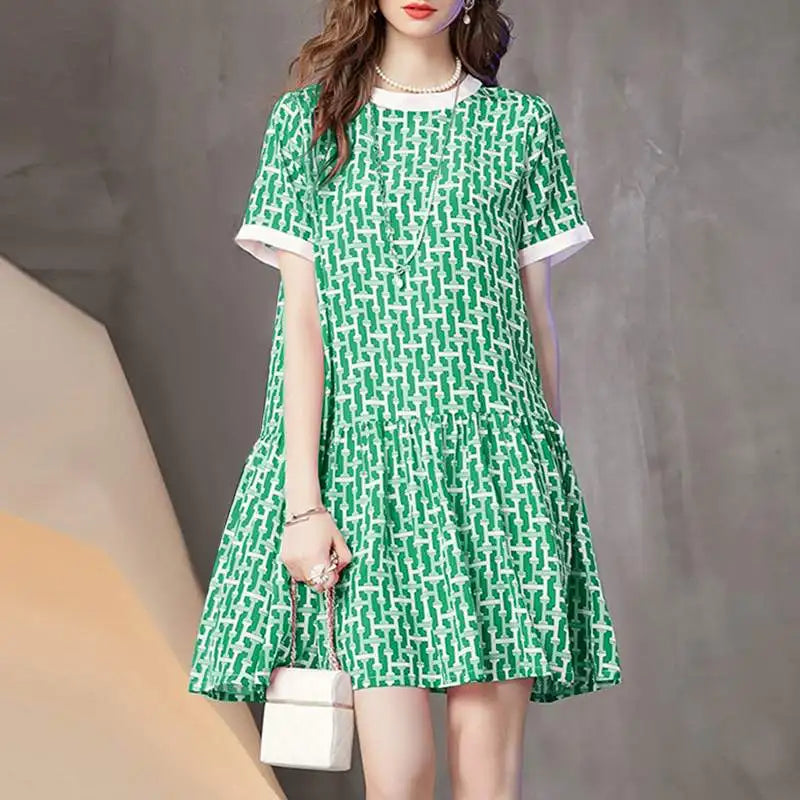 Boho Printed Sundress Knee Length Short Sleeve Dress