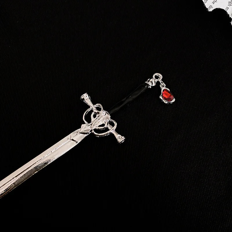 Chinese Style Ruby Hairpin for Women Punk Hair Stick Ponytail Accessory