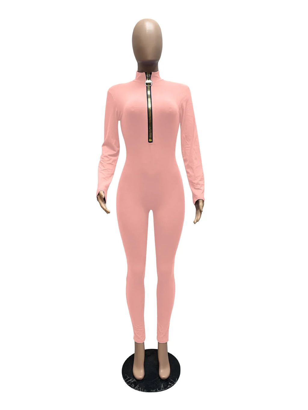 Women's Bodycon One-Piece Jumpsuit with Long Sleeves and Large Front Zipper Casual Sporty Skinny Workout Overalls Top