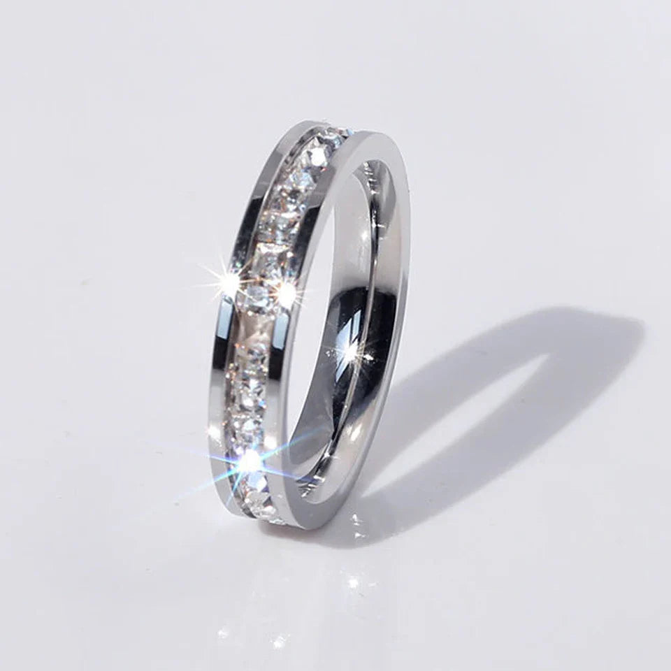 Classic Round Zircon Stainless Steel Engagement Ring for Women in Silver and Gold Color