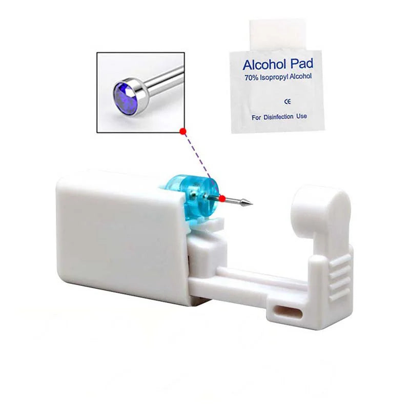 Disposable Nose Piercing Gun Kit with Built-in Stainless Steel Nose Stud and Alcohol Cotton