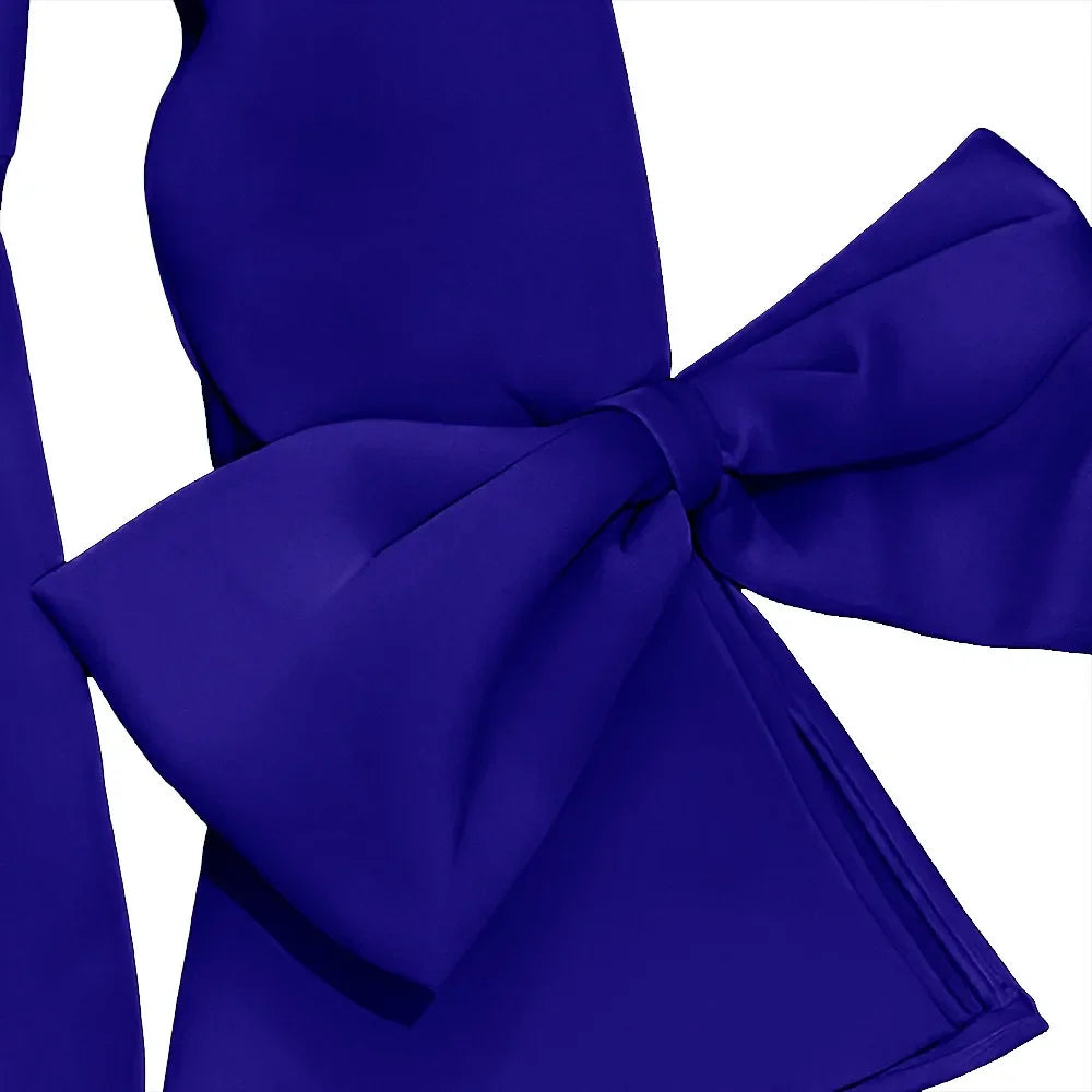 V Neck Sheath Mermaid Dress With Flare Sleeve White Blue