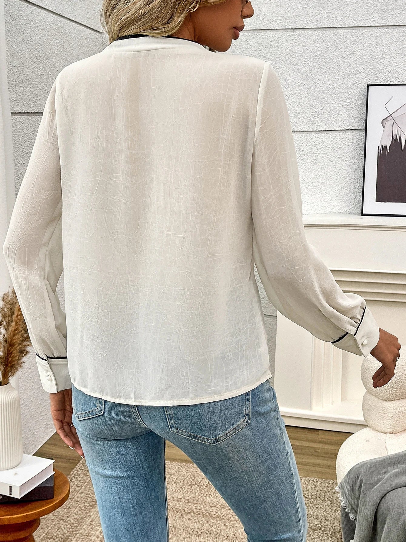 Women's Elegant Lotus Leaf Lace V Neck Sheer Transparent Blouse Sexy Fashion Top