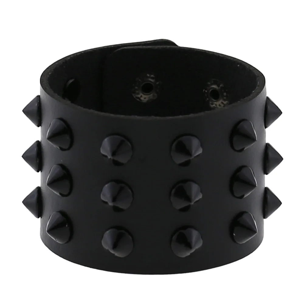 PU Leather Studded Gothic Cuff Bracelet Adjustable Punk Rivet Wristband for Men and Women