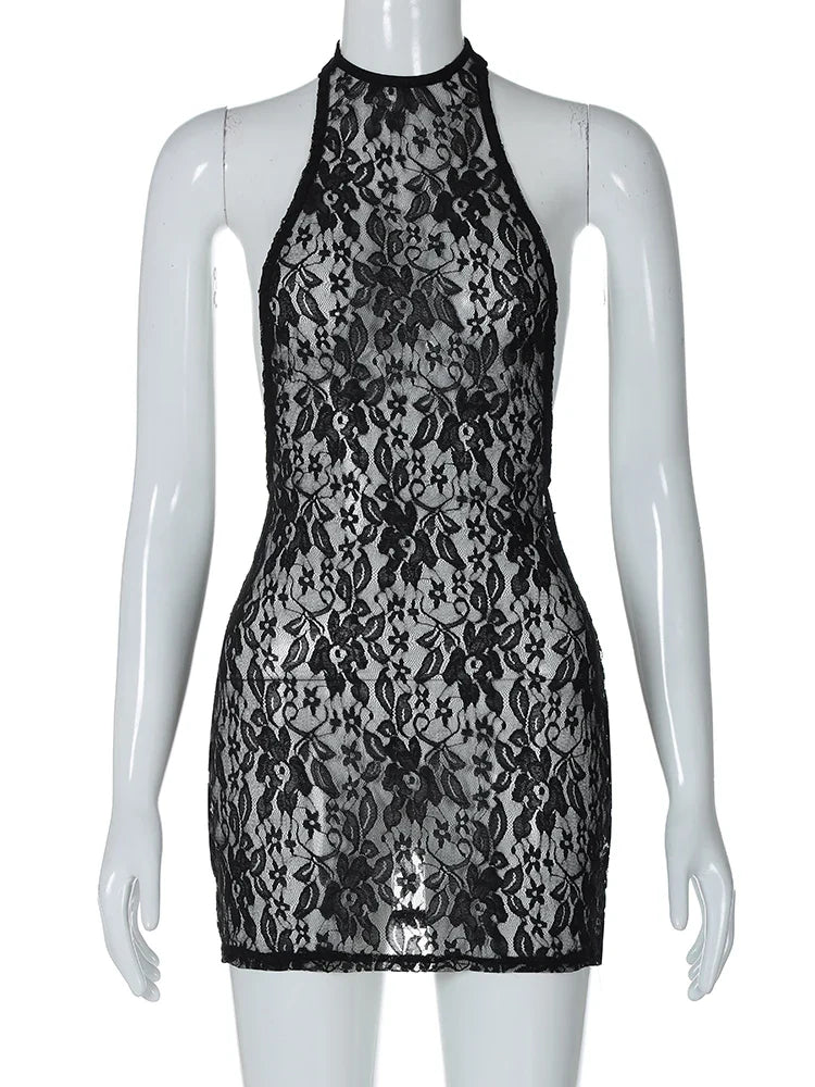 Floral Print Halter Backless Lace Up Bodycon Mini Dress