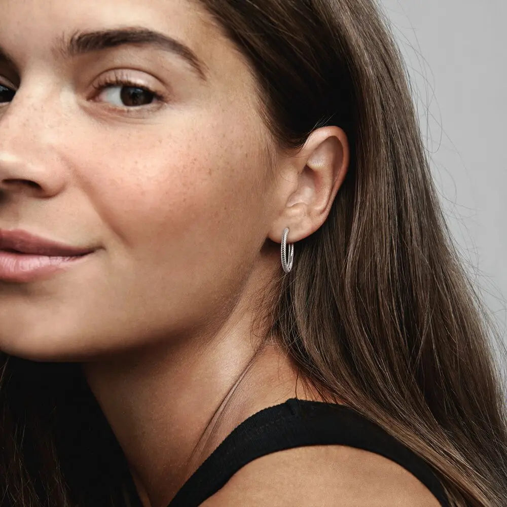 925 Silver Hoop Infinite Love Earrings with Blue Flower and White Stone Heart Pendant for Women Jewelry