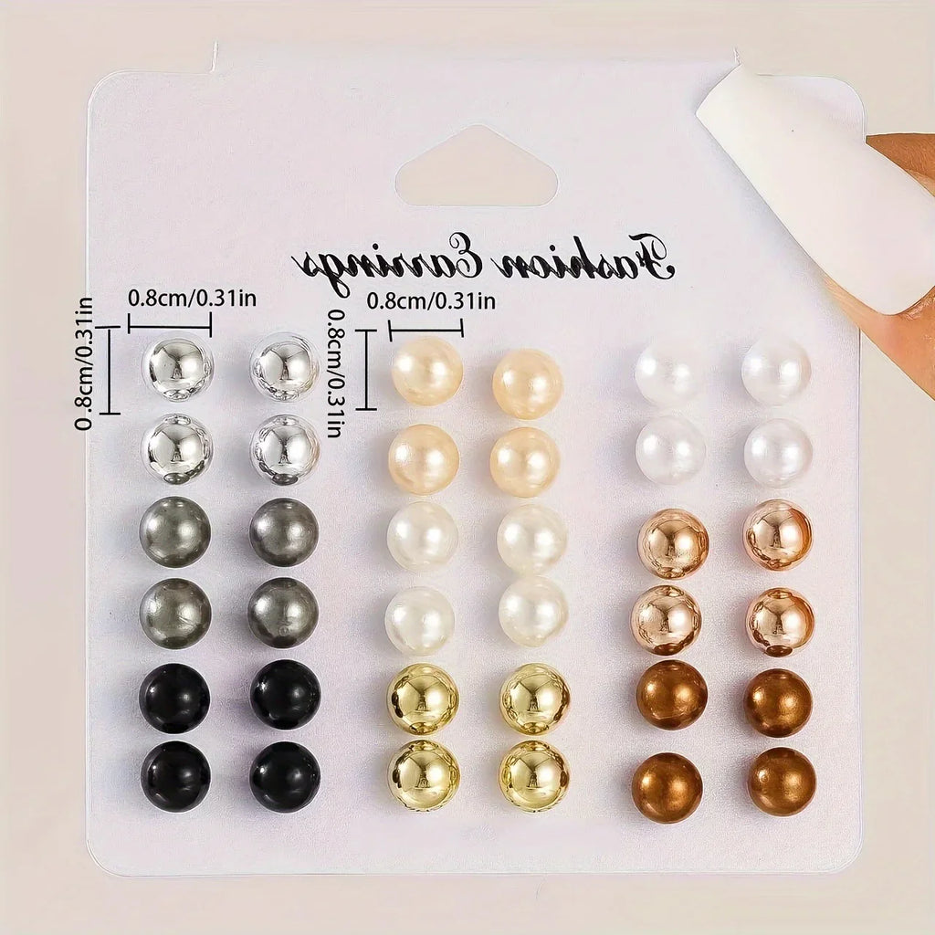 18 Pairs Elegant Multi Color Imitation Pearl Stud Earrings Set for Women Trendy Party and Wedding Jewelry