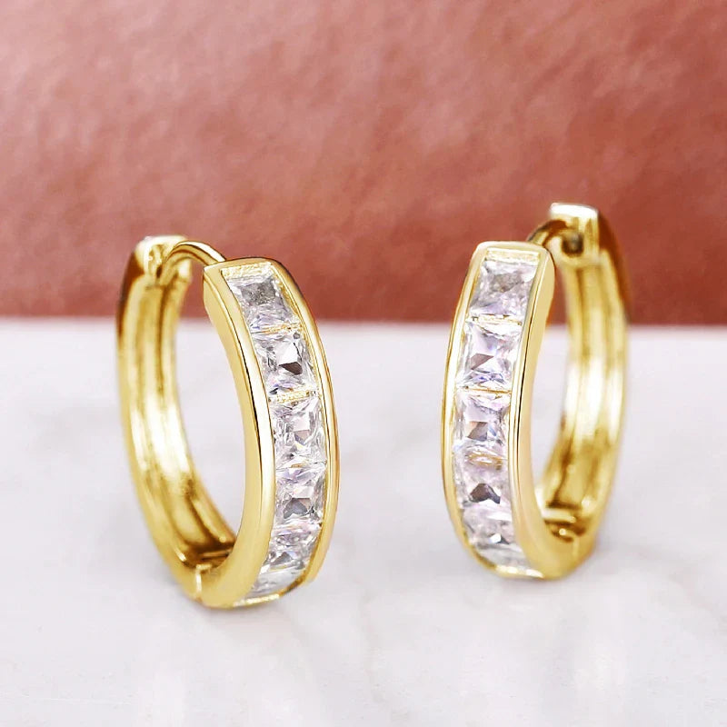 Women's Classic Hoop Earrings with Princess Square CZ Elegant Jewelry Accessories