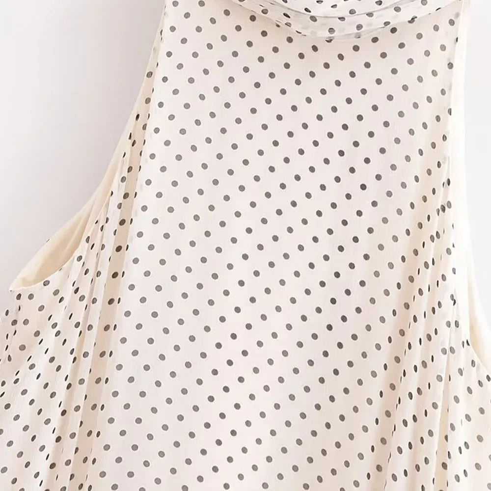 Polka Dot Midi Dress For Women Halter Neck Backless Pleated