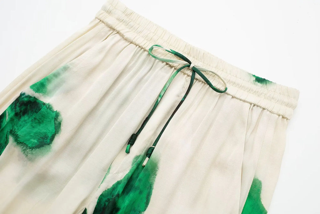 Floral Print Button-Up Shirt and Elastic Waist Wide Leg Pants Summer Set for Women