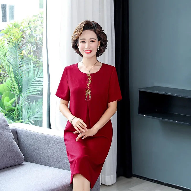 Embroidered Midi Dress for Women Vintage Style Casual Party