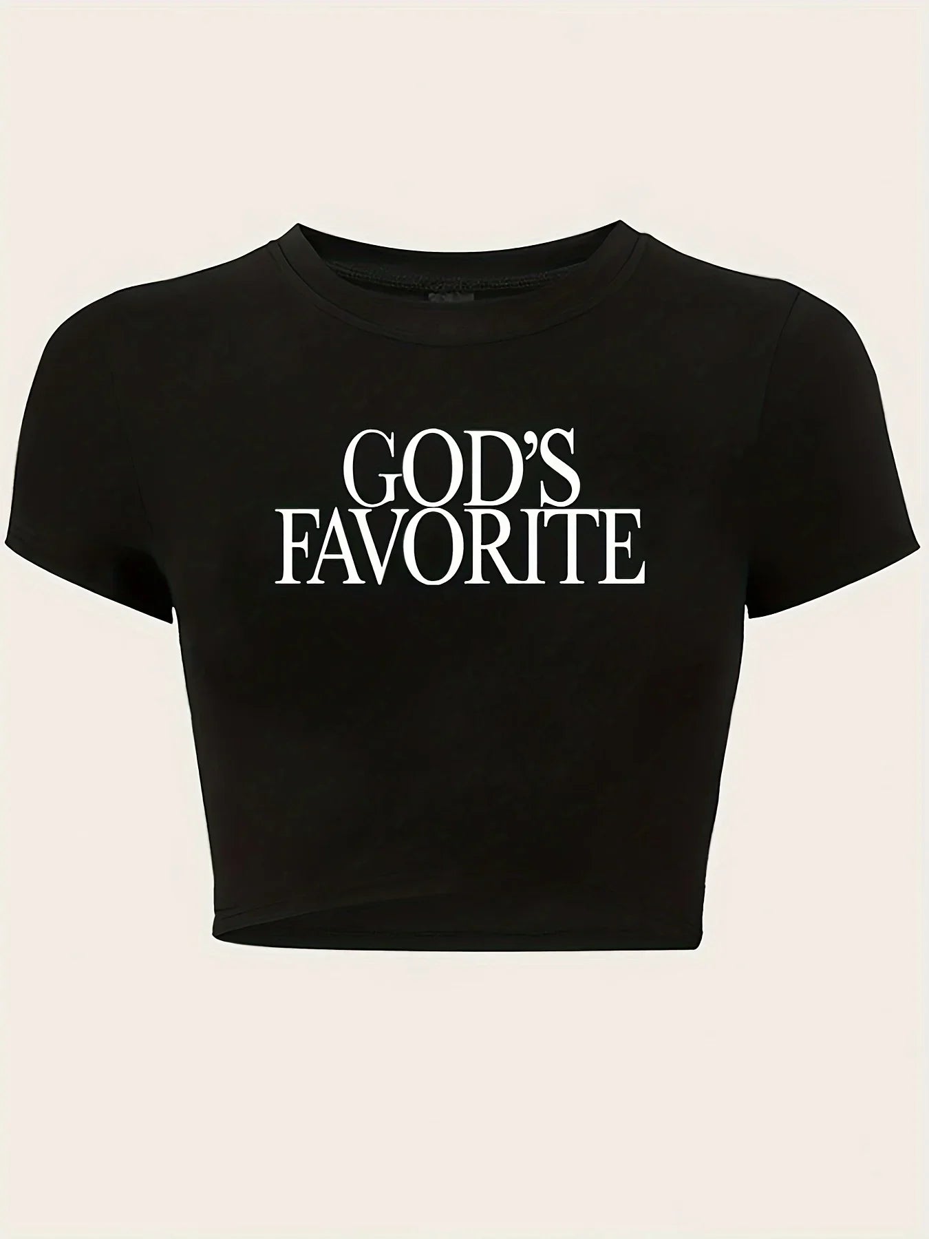 GOD FAVORITE Print Y2K Crop Top T-Shirt for Women Short Sleeve Crew Neck Fashion Tee