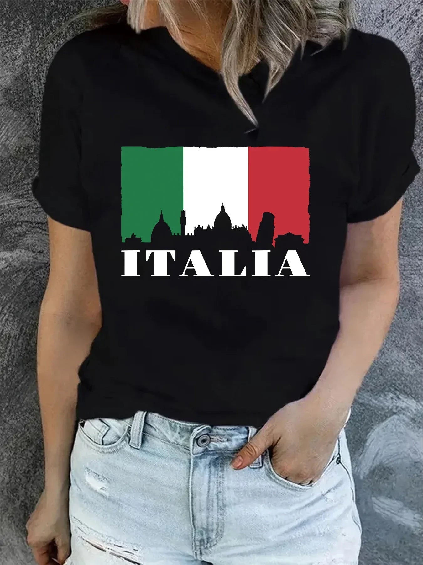 Italian Flag Print Women's T-Shirt Summer Round Neck Short Sleeve Graphic Top